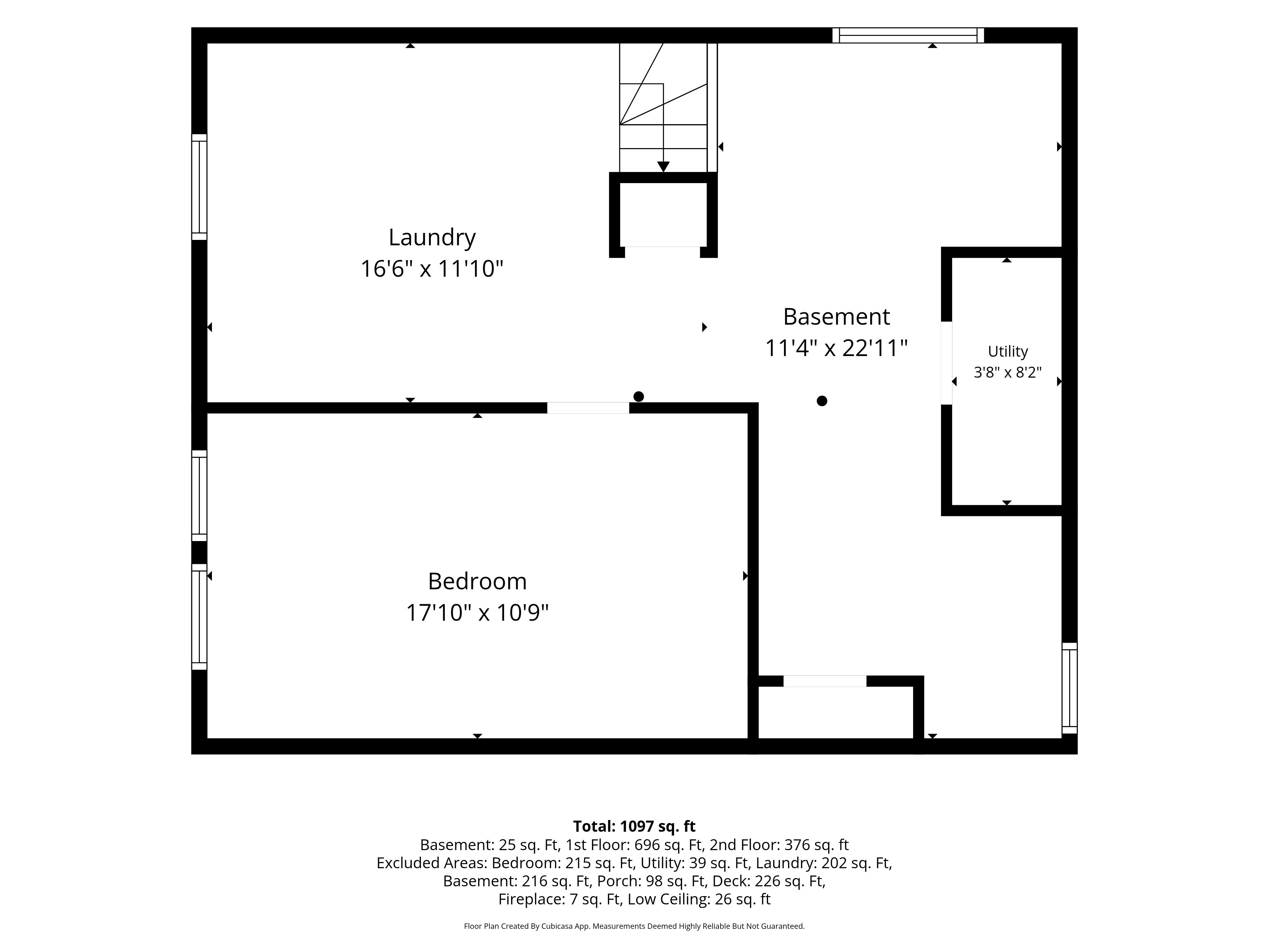 Lower level plan — bedroom, laundry, basement and utility